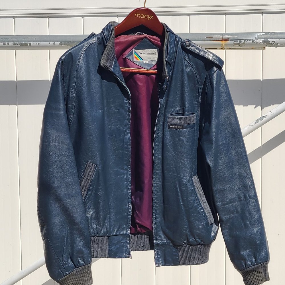 Members Only Blue Leather Jacket 42 M